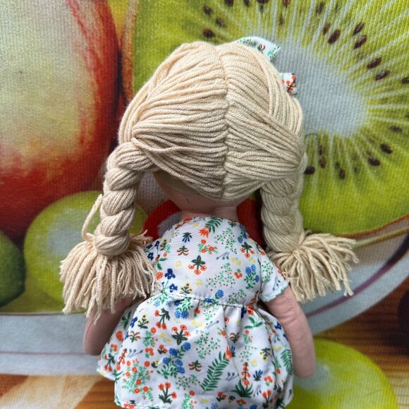 Handmade Fabric Doll With Blonde Braids & Floral Dress - Picture 6 of 7